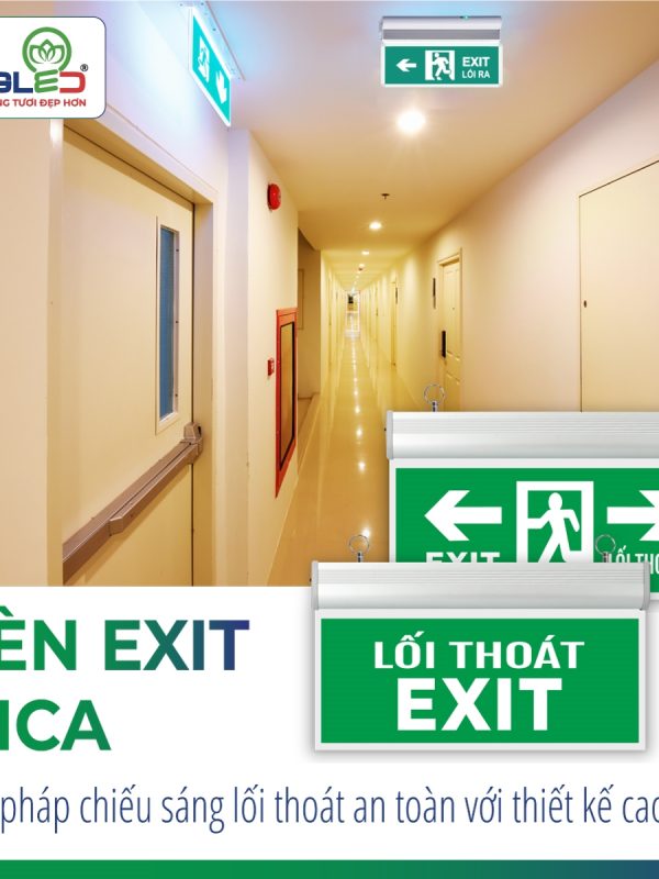 Đèn led Exit Mica Kingled Chỉ hướng lên, 2 mặt, Pin LiFePO4 >3h 3W kích thước D365xR195xC22mm