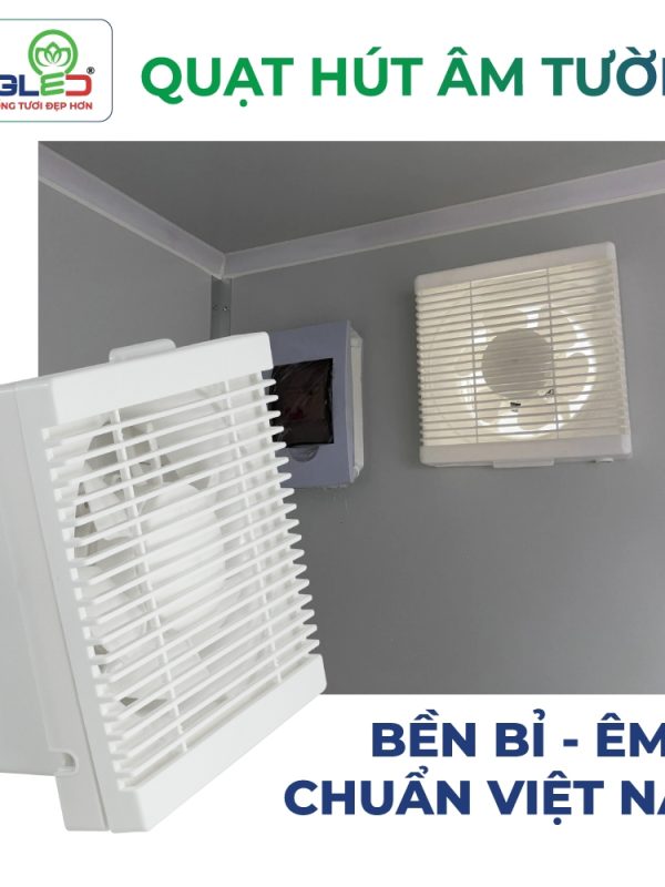 Quạt Hút Âm Tường Kingled Động cơ 100% dây đồng 40W kích thước D295xR295xC123mm lỗ khoét 250x250mm
