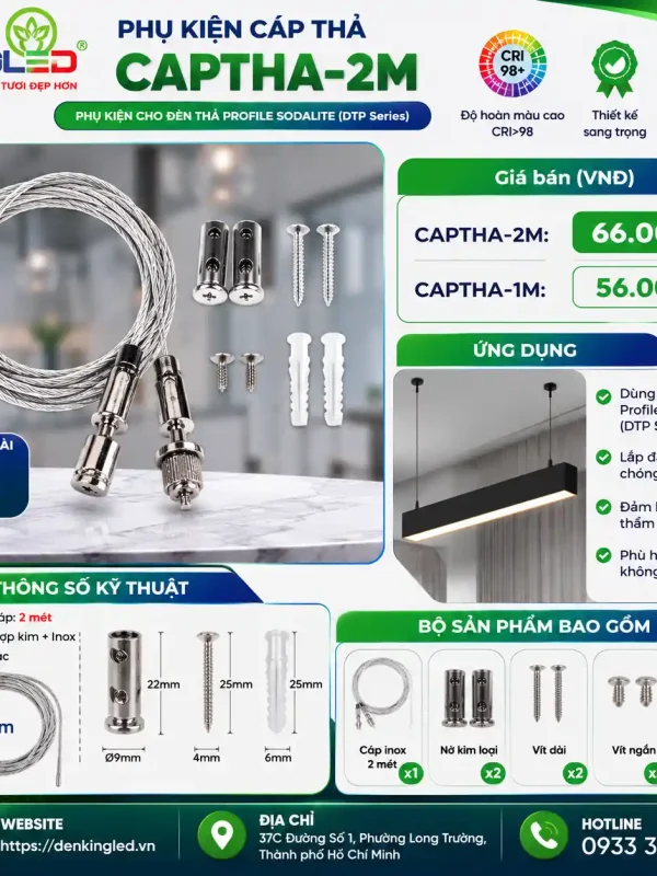 Đèn led Thả Profile Kingled Dòng Sodalite, Phụ kiện cáp thả - CAPTHA-2M