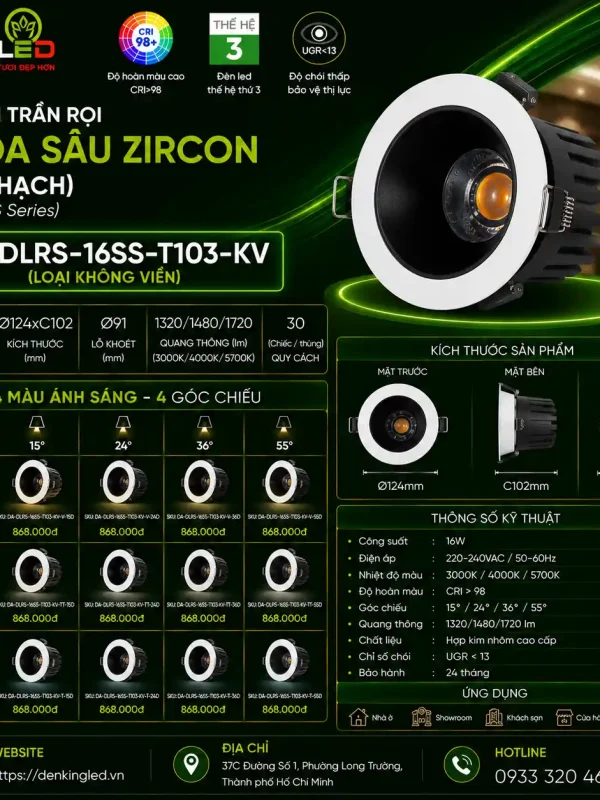 Đèn LED Spotlight âm trần DA-DLRS-16SS-T103-V-KV (Vàng)