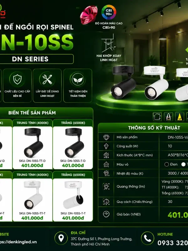 Đèn led Đế Ngồi Rọi Kingled Dòng Spinel, Vỏ Đen, 3 Chế Độ Ánh Sáng 10W kích thước A50xB116xC108mm