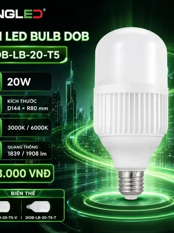 Đèn led Bulb Kingled DOB 20W kích thước D144xR80mm