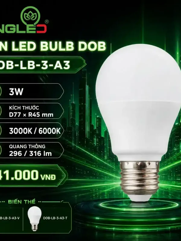 Đèn led Bulb Kingled DOB 3W kích thước D77xR45mm