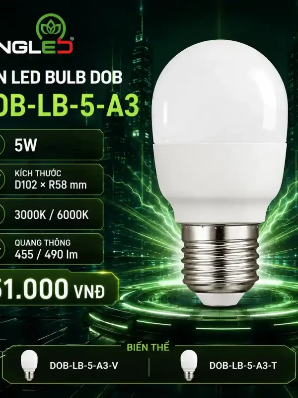 Đèn led Bulb Kingled DOB 5W kích thước D102xR58mm