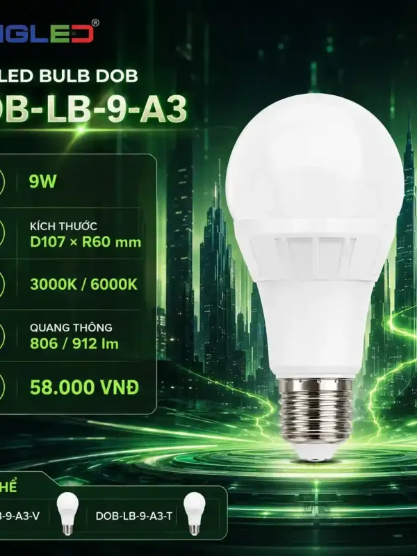 Đèn led Bulb Kingled DOB 9W kích thước D107xR60mm