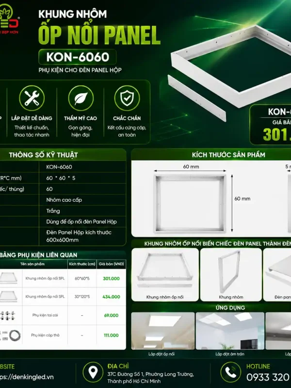 Phụ Kiện Đèn led Panel Kingled Dòng Jasper, Khung nhôm ốp nổi, SPL kích thước kích thước 600x600x50mm