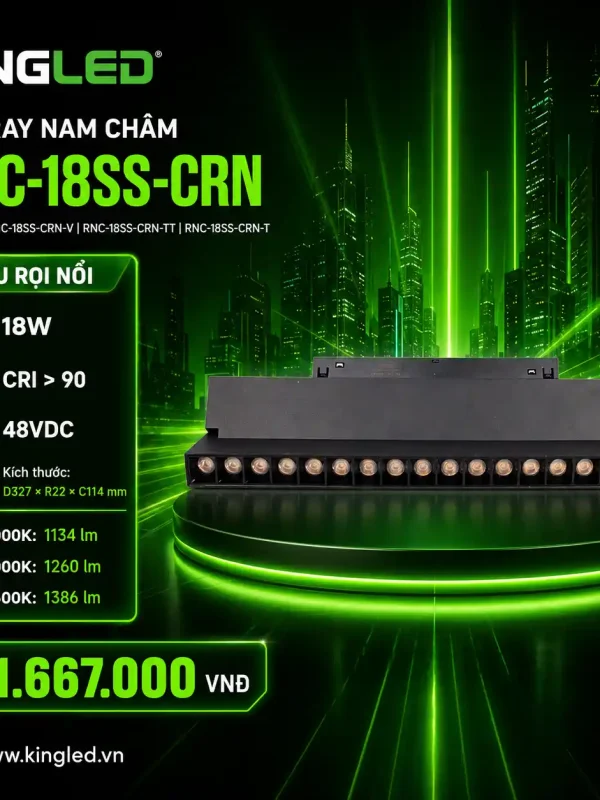 Đèn led Ray Nam Châm Kingled Chiếu rọi nổi, 3 Chế Độ Ánh Sáng 18W kích thước D327xR22xC114mm