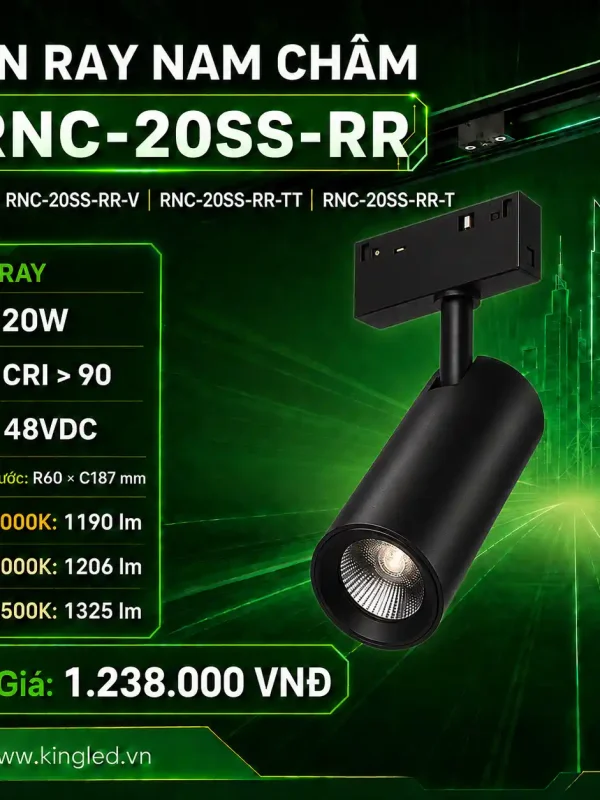 Đèn led Ray Nam Châm Kingled Rọi ray, 3 Chế Độ Ánh Sáng 20W kích thước R60xC187mm