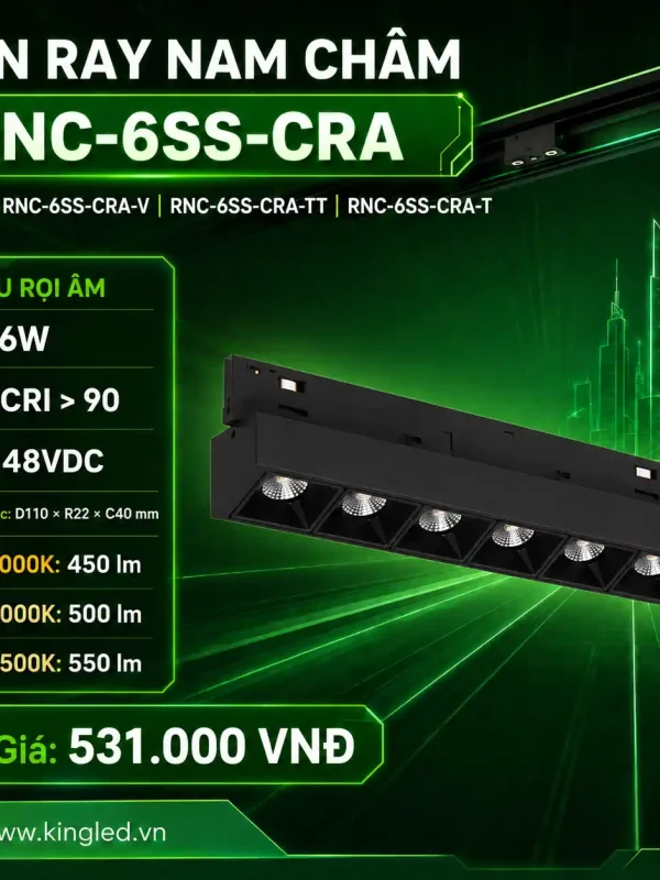 Đèn led Ray Nam Châm Kingled Chiếu rọi âm, 3 Chế Độ Ánh Sáng 6W kích thước D110xR22xC40mm