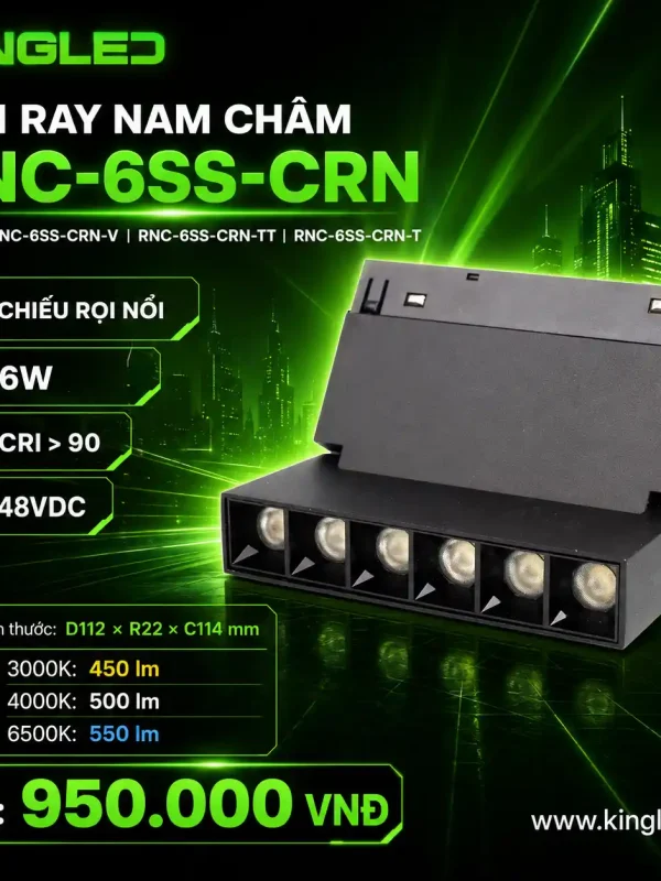Đèn led Ray Nam Châm Kingled Chiếu rọi nổi, 3 Chế Độ Ánh Sáng 6W kích thước D112xR22xC114mm