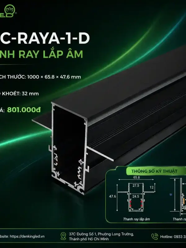 Phụ Kiện Ray Nam Châm Kingled Thanh ray lắp âm kích thước 1000x65.8x47.6mm lỗ khoét 32mm