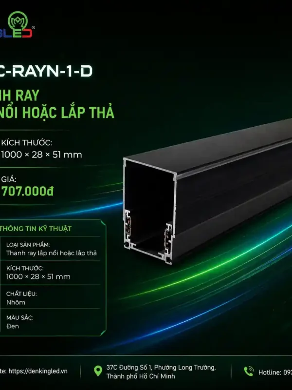 Phụ Kiện Ray Nam Châm Kingled Thanh ray lắp nổi hoặc thả kích thước 1000x28x51mm