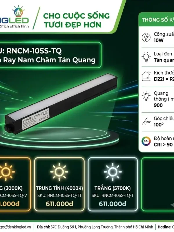 Đèn led Ray Nam Châm Siêu Mỏng Kingled Tán quang, 3 Chế Độ Ánh Sáng 10W kích thước D221xR26xC24mm góc chiếu 100°