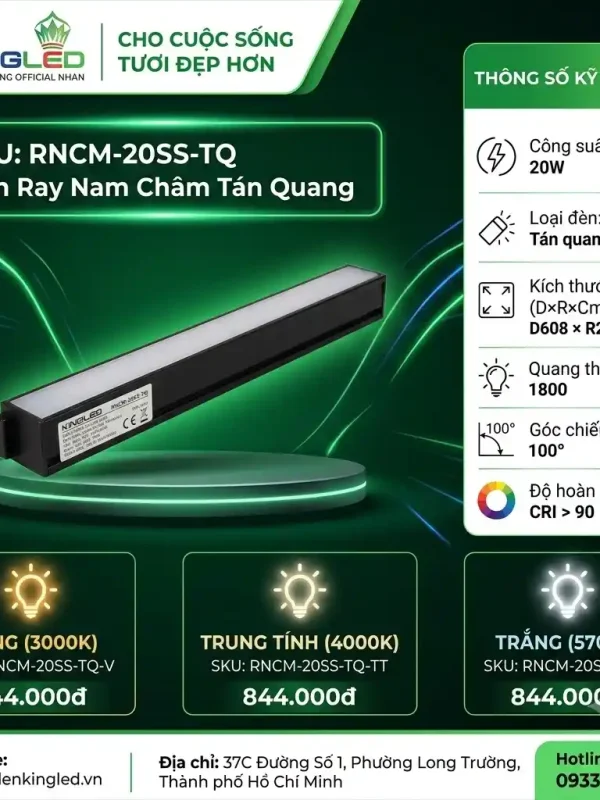Đèn led Ray Nam Châm Siêu Mỏng Kingled Tán quang, 3 Chế Độ Ánh Sáng 20W kích thước D608xR26xC24mm góc chiếu 100°