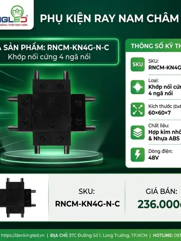 Phụ Kiện Ray Nam Châm Siêu Mỏng Kingled Khớp nối 4 góc nổi - cứng kích thước 60x60x7mm