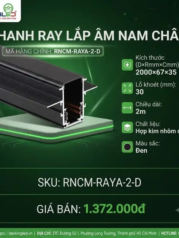 Phụ Kiện Ray Nam Châm Siêu Mỏng Kingled Thanh ray lắp âm kích thước 2000x67x35mm lỗ khoét 30mm