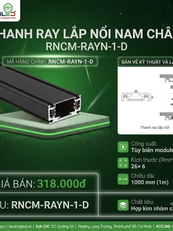 Phụ Kiện Ray Nam Châm Siêu Mỏng Kingled Thanh ray lắp nổi kích thước 1000x26x6mm