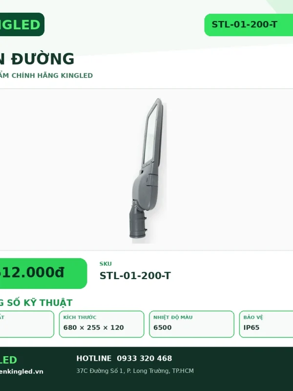 Đèn led Đường Kingled Chip & Nguồn Philips, IP65 200W kích thước 680x255x120mm