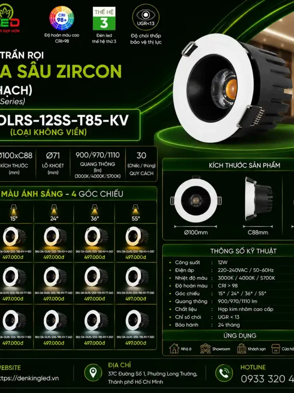Đèn LED Spotlight âm trần DA-DLRS-12SS-T85-TT-KV (Trắng)
